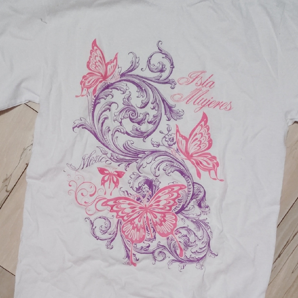 White and Pink Butterfly Shirt